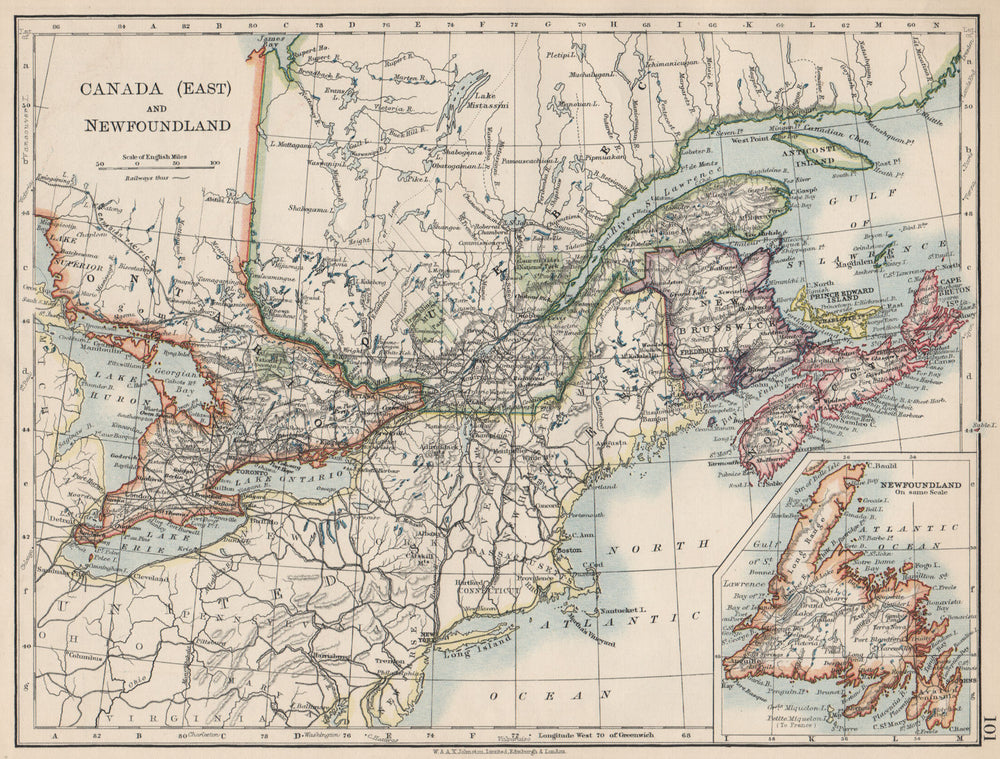 EASTERN CANADA. Ontario Quebec Maritime Provinces NB PE NS.  JOHNSTON 1903 map