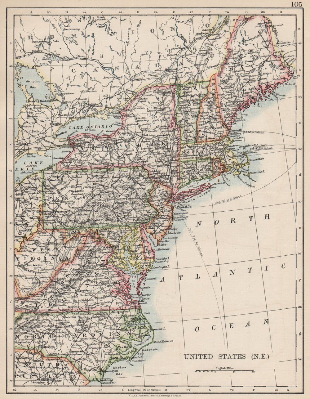 UNITED STATES NORTH EAST. New England Appalachia Atlantic states. USA 1903 map