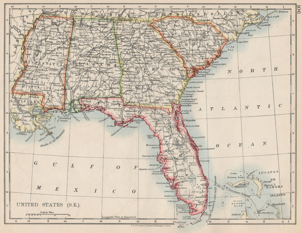 USA DEEP SOUTH. Florida South Carolina Georgia Alabama Mississippi USA 1903 map