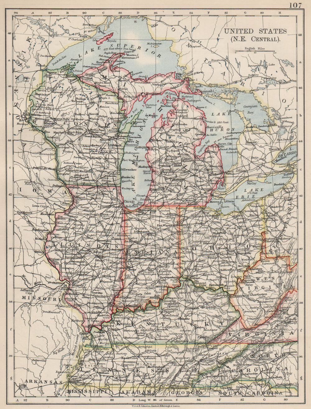 USA MID WEST. Wisconsin Michigan Illinois Ohio Indiana Kentucky TN 1903 map