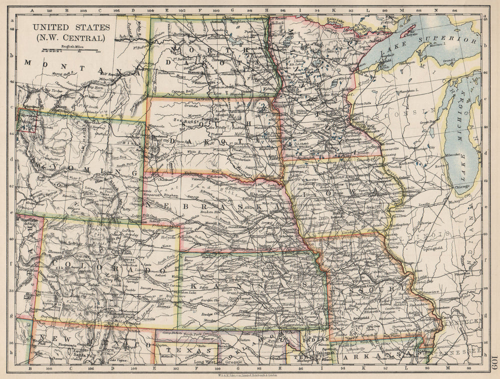 USA PLAINS STATES. Iowa Minnesota Kansas NE ND SD Colorado. JOHNSTON 1903 map