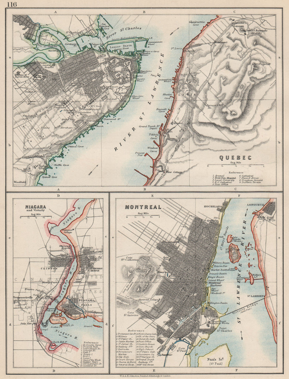 CANADIAN CITIES.Quebec Montreal Montréal Niagara Falls plans.  JOHNSTON 1903 map