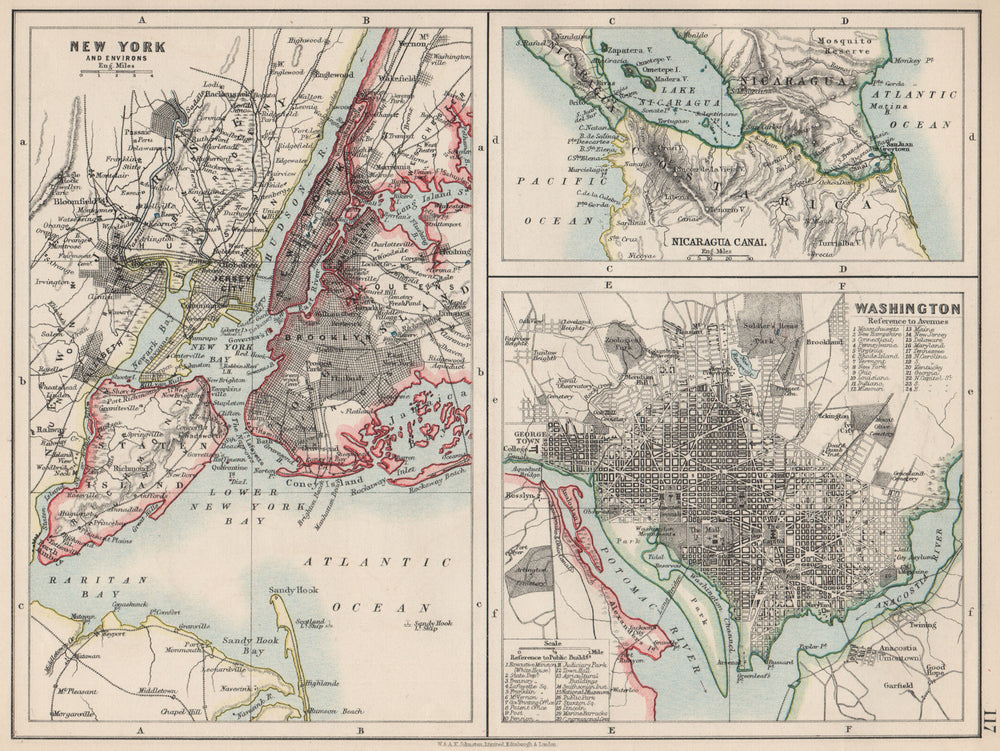US CITIES/NICARAGUA CANAL.New York & Washington plans.  JOHNSTON 1903 old map
