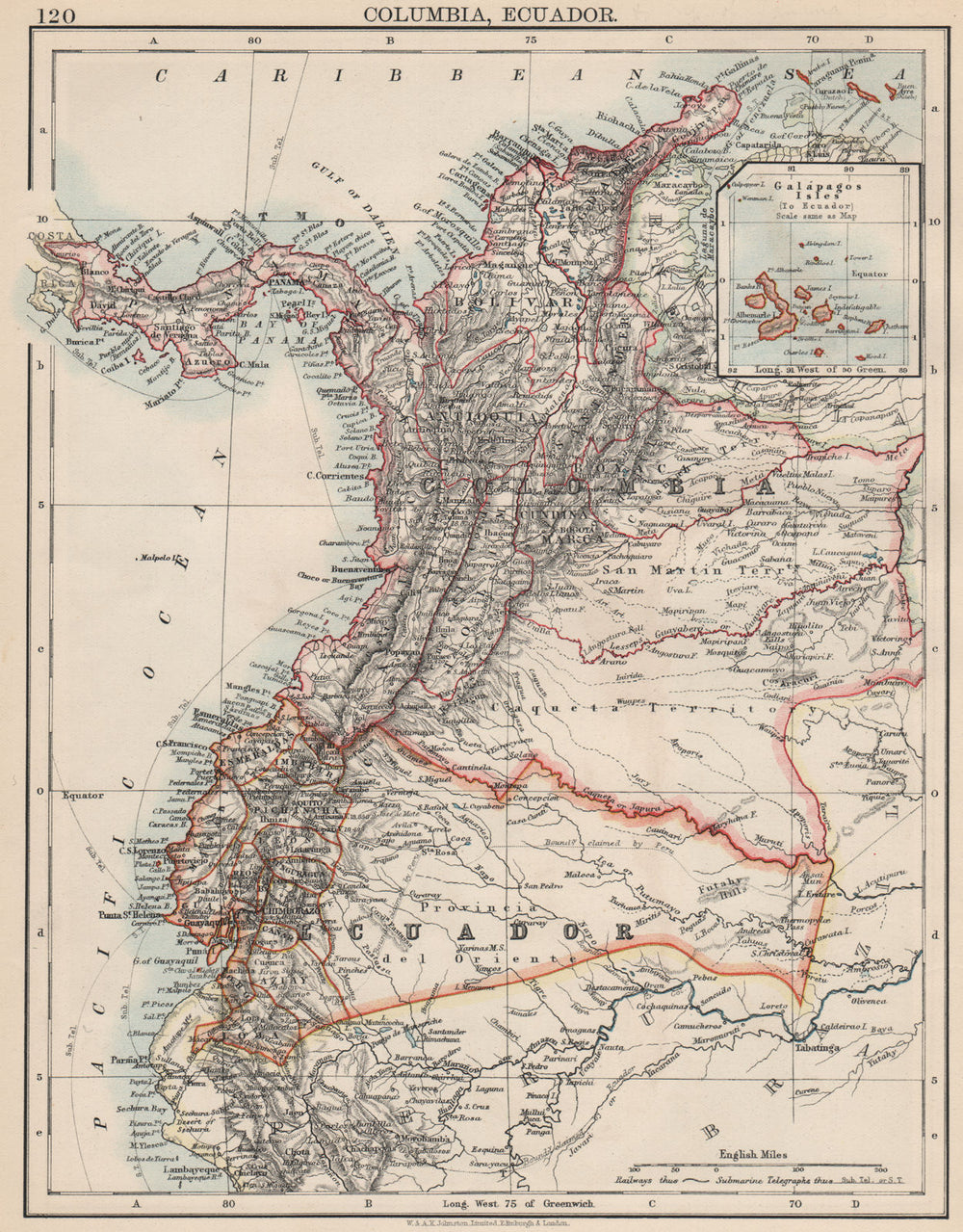 ANDEAN STATES. Colombia Ecuador Panama. States. South America. JOHNSTON 1903 map
