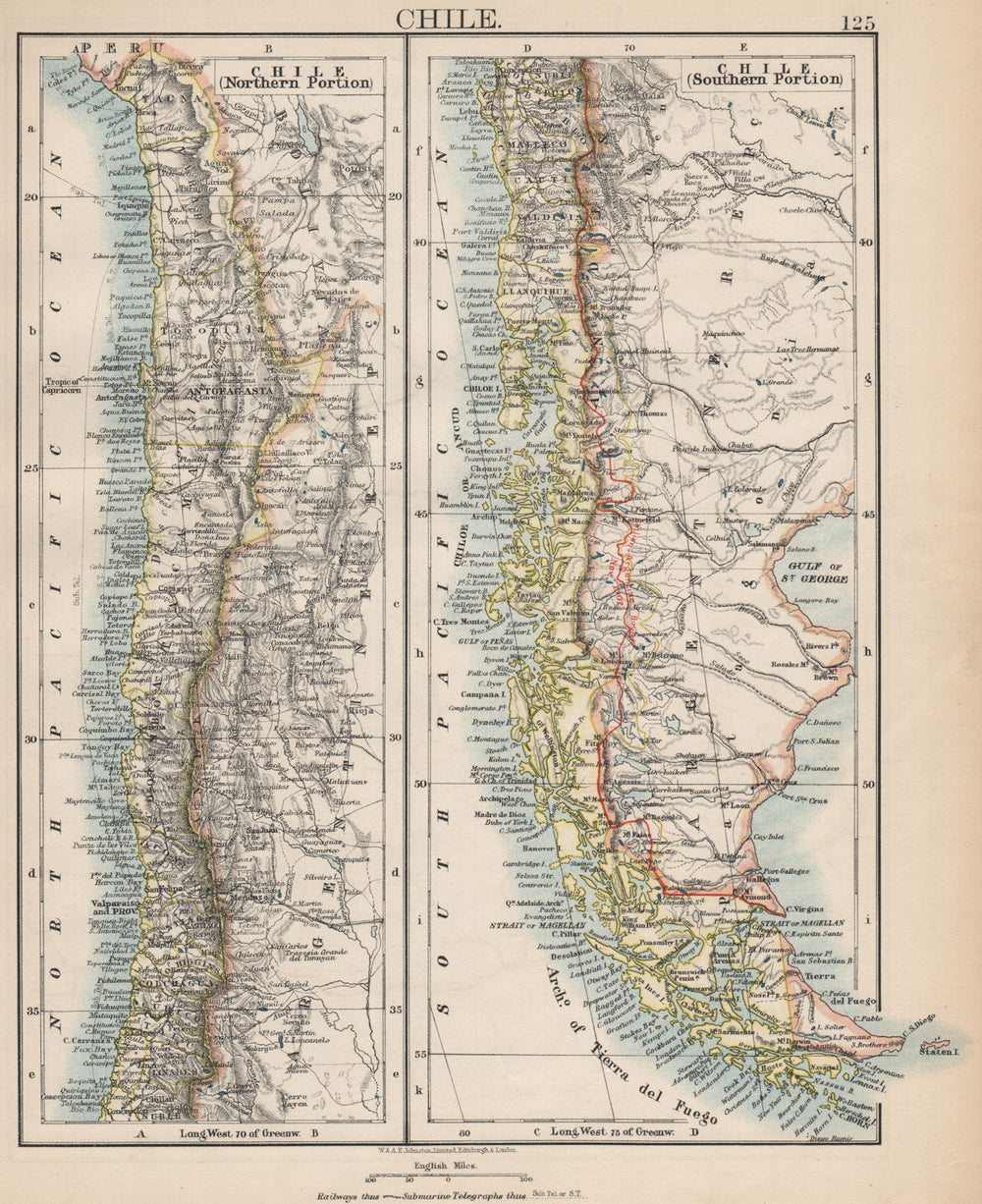 CHILE. Patagonia Cape Horn Tierra del Fuego. Steamship routes. JOHNSTON 1903 map