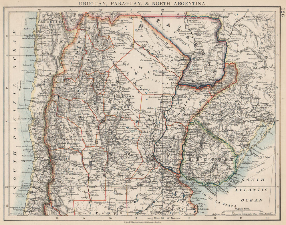 URUGUAY PARAGUAY NORTH ARGENTINA. River Plate States Chile. JOHNSTON 1903 map