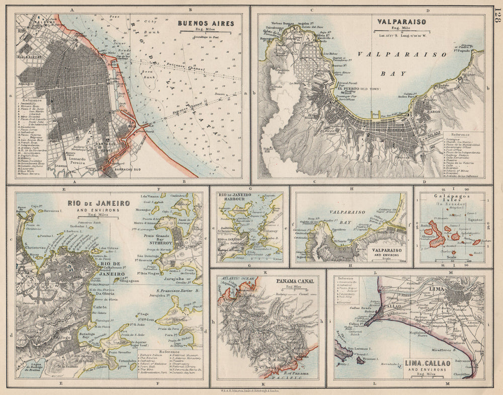 S AMERICA CITIES. Buenos Aires Rio de Janeiro Valparaiso Lima. JOHNSTON 1903 map