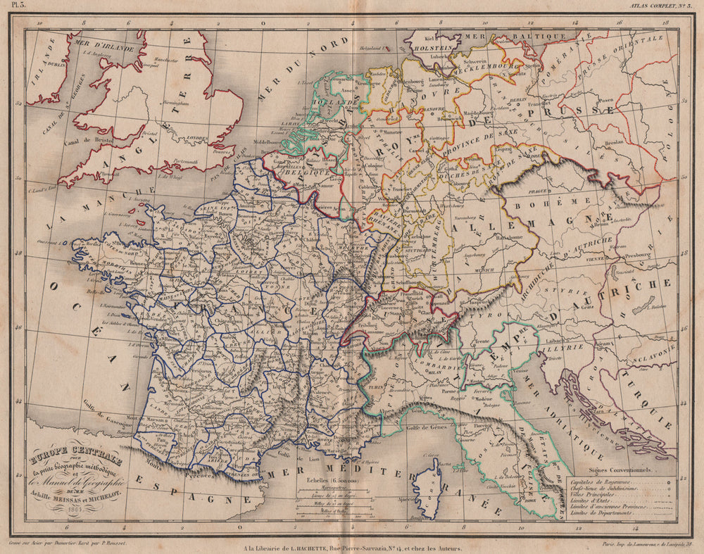 'Europe Centrale' by Meissas & Michelot 1861 old antique map plan chart