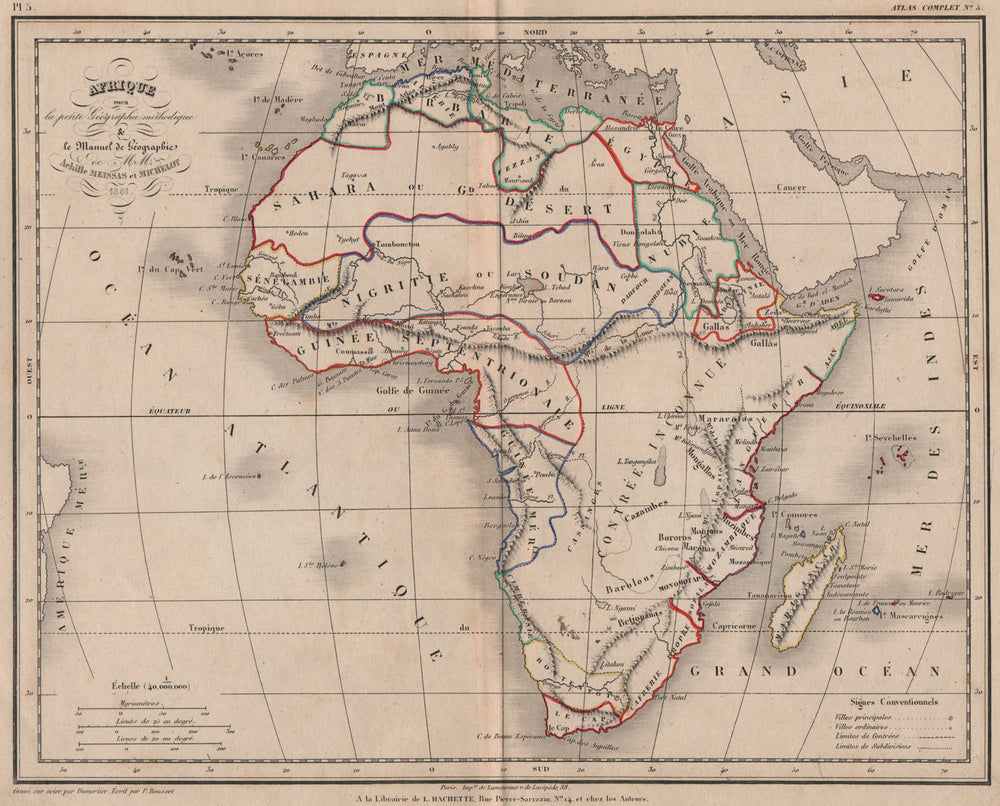 'Afrique' by Meissas & Michelot. Africa. 'Contrée Inconnue'. Barbarie 1861 map