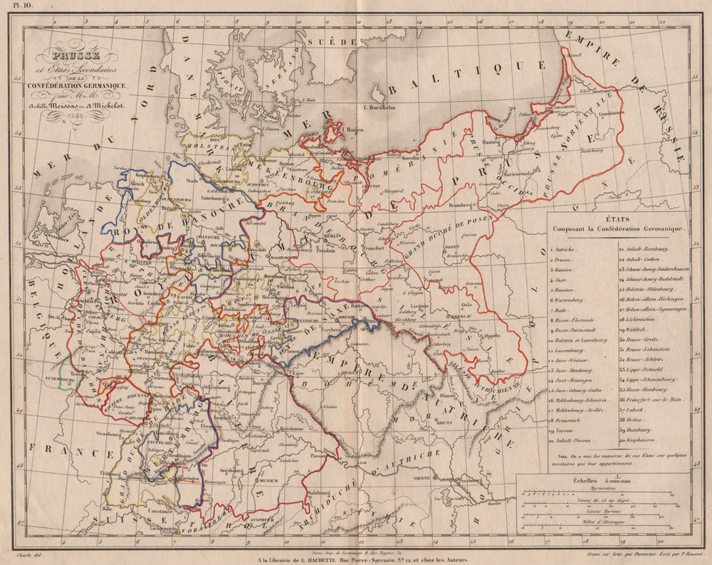 'Prusse et … la Confédération Germanique'. Meissas & Michelot. Prussia 1861 map