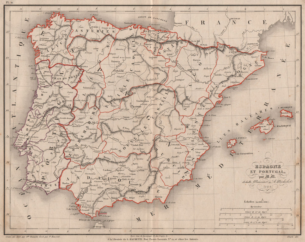 'Espagne et Portugal' by Meissas & Michelot. Spain Portugal Iberia 1861 map