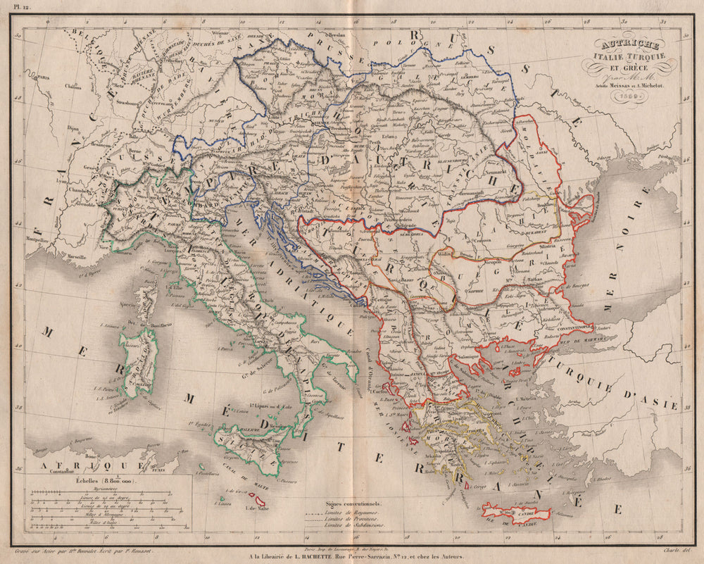 'Autriche, Italie, Turquie et Grèce'. Meissas. Shows Venice as Austrian 1861 map
