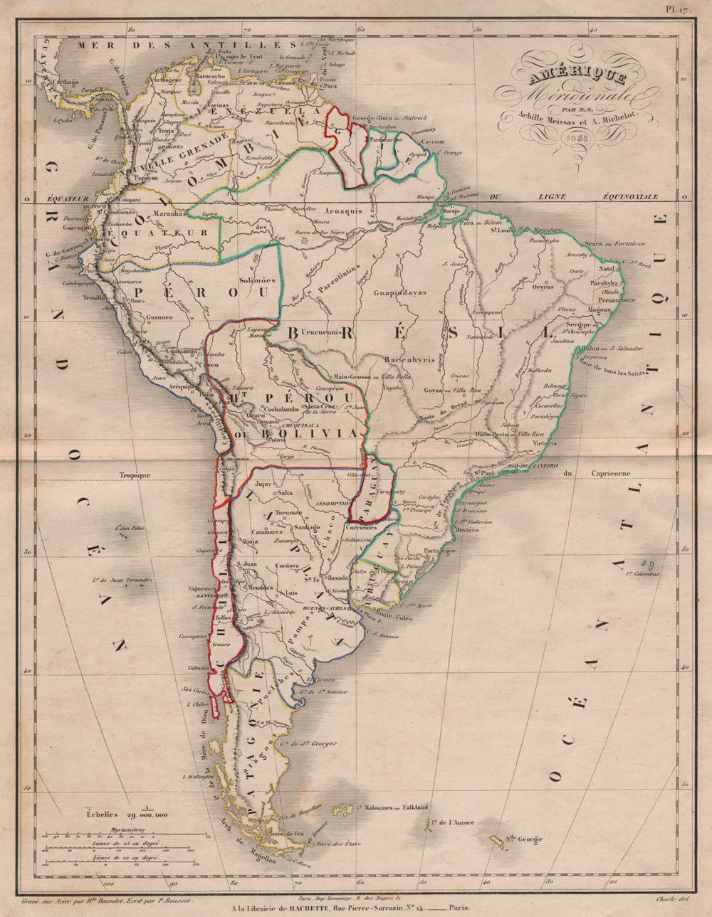'Amérique Méridionale' by Meissas. South America. Bolivia w/ Litoral 1861 map