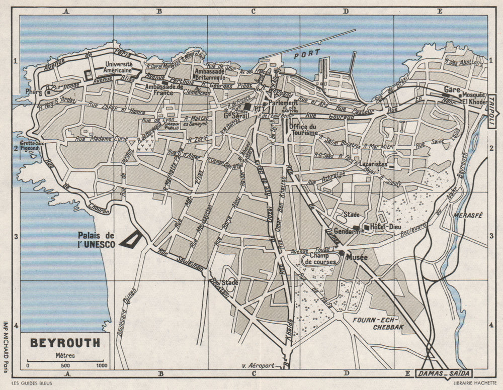 BEIRUT vintage town/city plan. Beyrouth. Lebanon 1956 old vintage map chart
