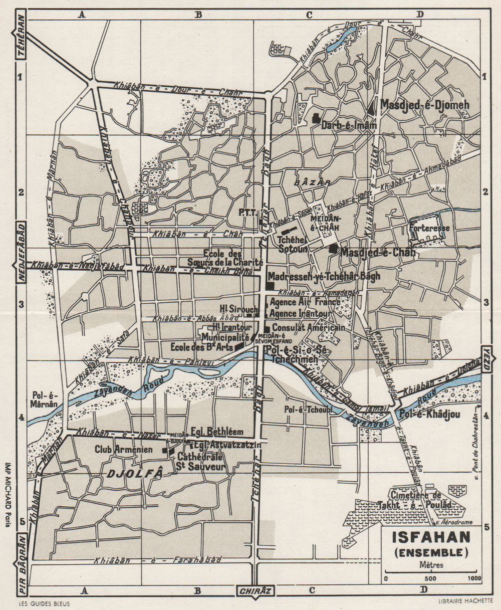ISFAHAN vintage town/city plan. Iran 1956 old vintage map chart