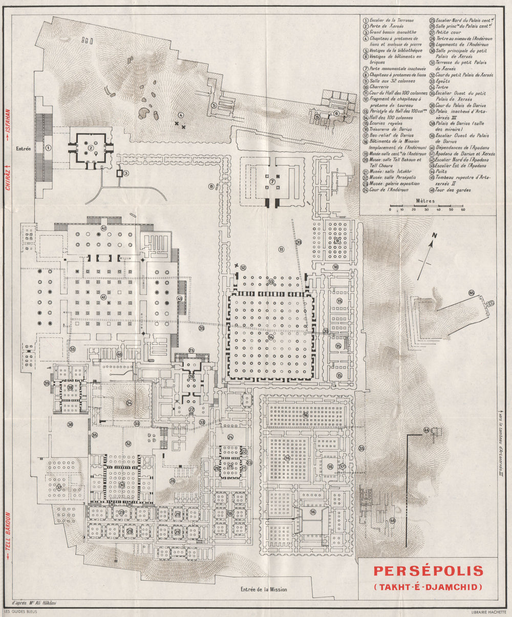 PERSEPOLIS vintage ground plan. Iran 1956 old vintage map chart