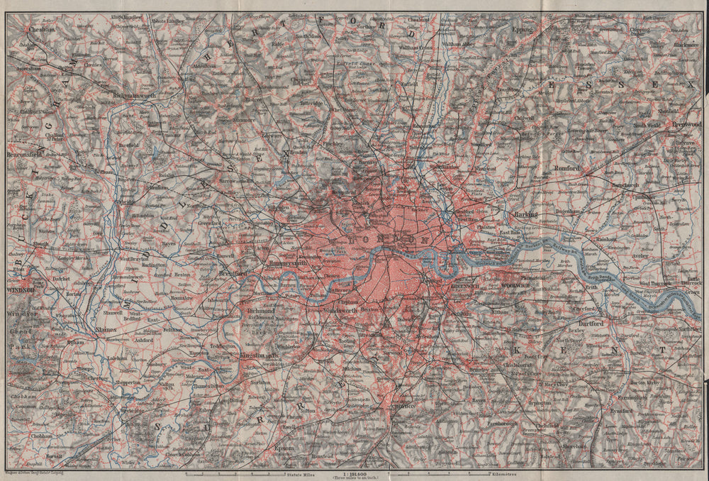 GREATER LONDON & environs. Home Counties. BAEDEKER 1906 old antique map chart