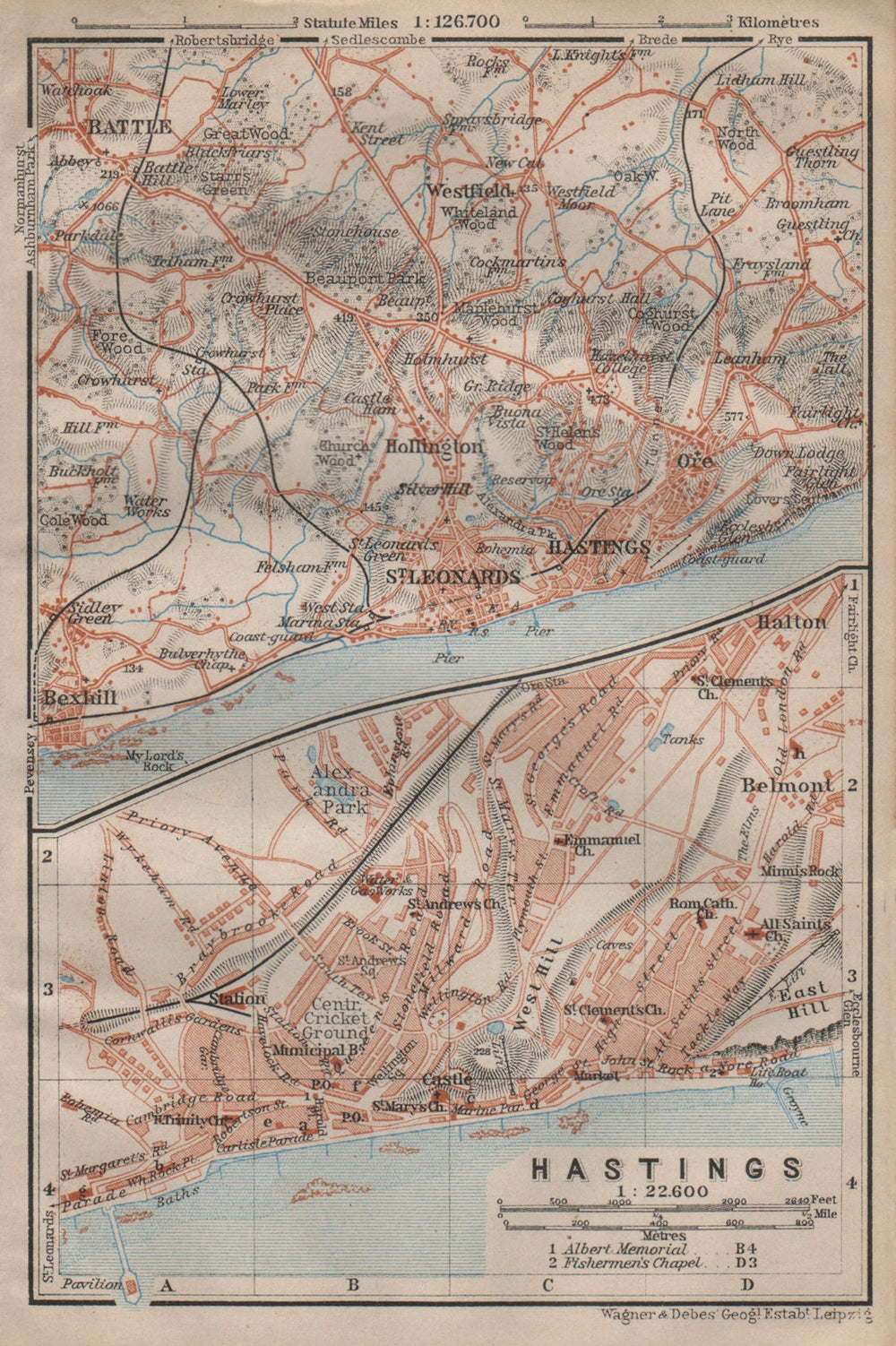 HASTINGS town city plan & environs. ST LEONARDS Battle Bexhill. Sussex 1906 map