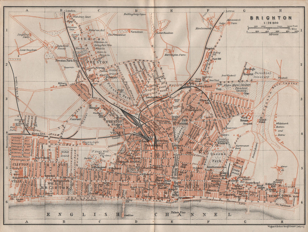 BRIGHTON antique town city plan. Sussex. BAEDEKER 1906 old map chart