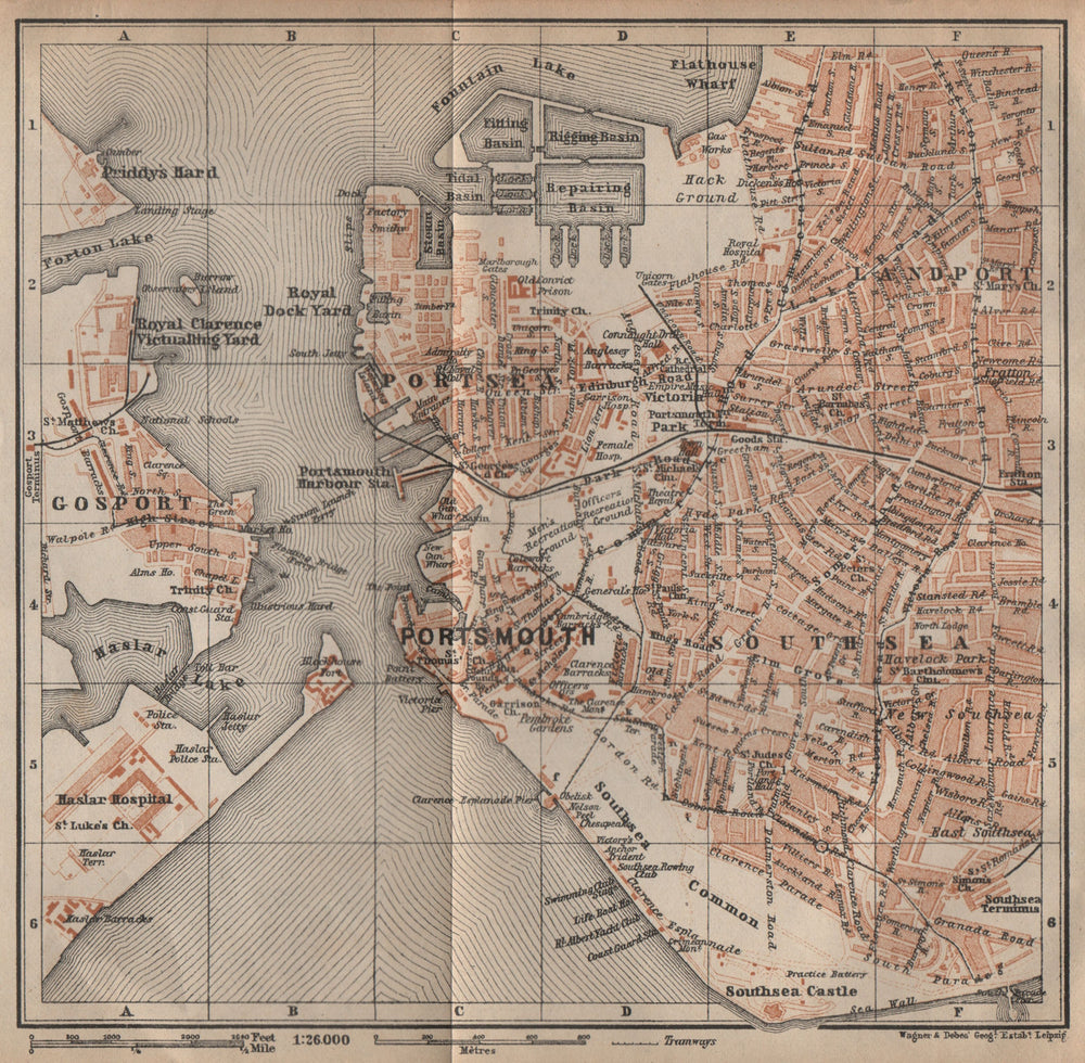 PORTSMOUTH town city plan. Landport Southsea Gosport Portsea Hampshire 1906 map