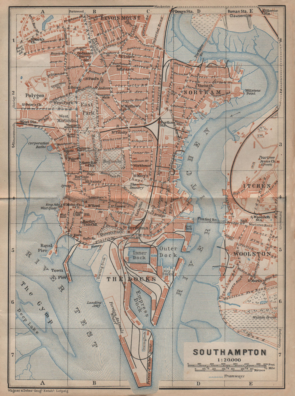 SOUTHAMPTON town city plan. Itchen Docks Woolston Northam. Hampshire 1906 map