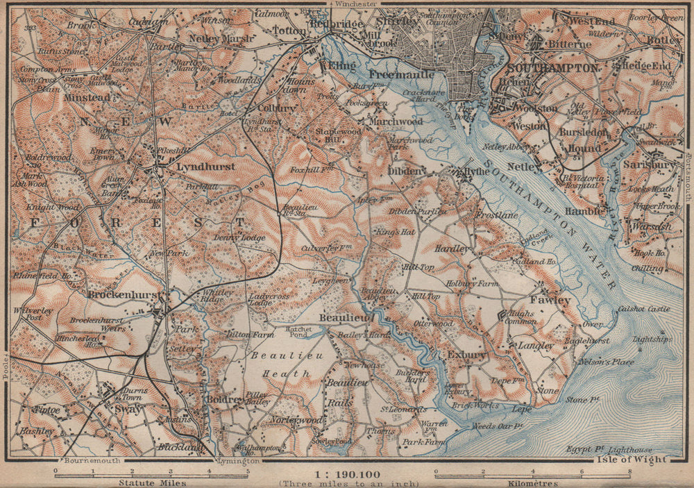 NEW FOREST & SOUTHAMPTON WATER. Lyndhurst Beaulieu Hythe Brockenhurst 1906 map