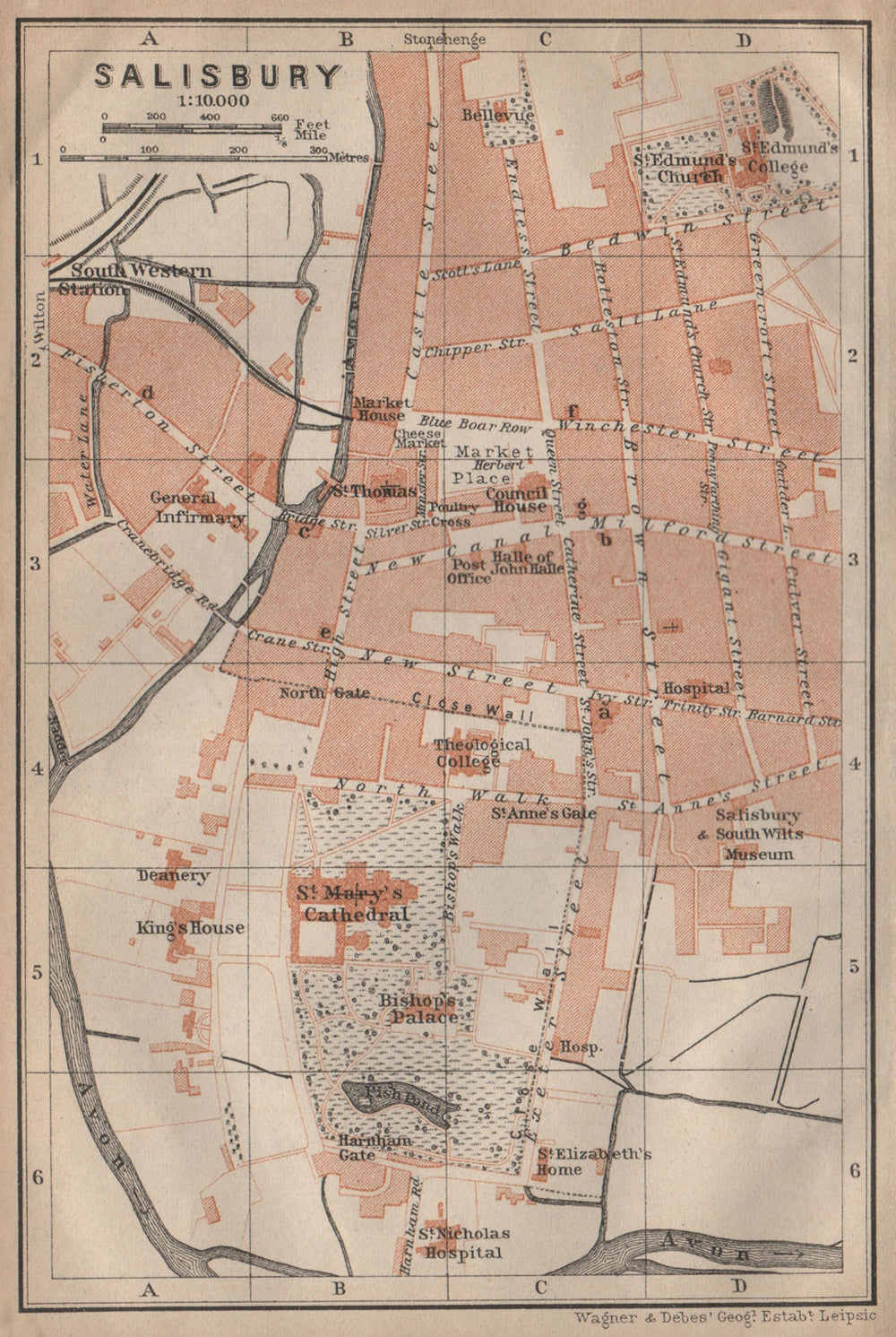 SALISBURY town city plan. St Mary's Cathedral. St Edmunds. Wiltshire 1906 map
