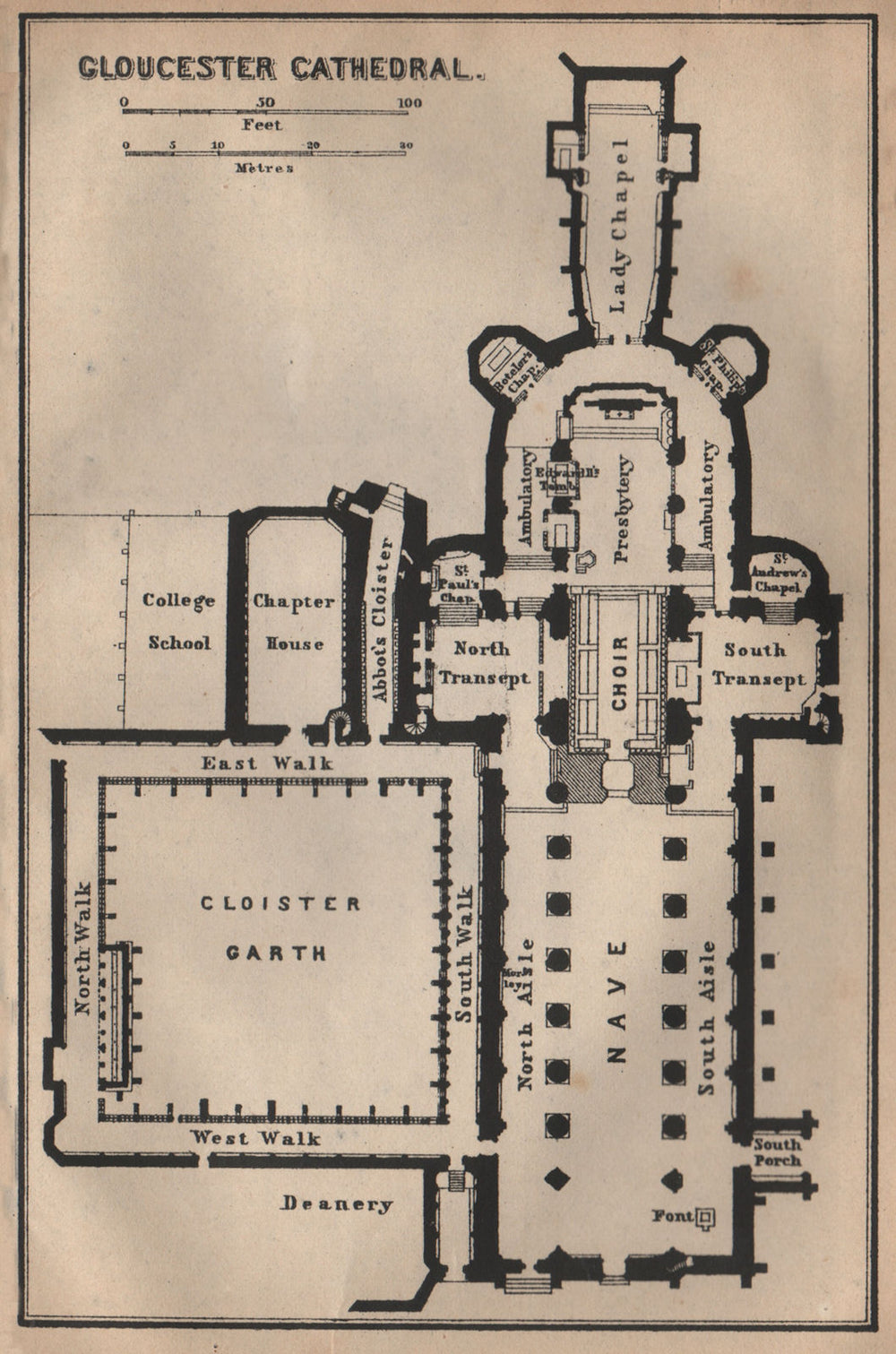 GLOUCESTER CATHEDRAL floor plan. Gloucestershire. BAEDEKER 1906 old map