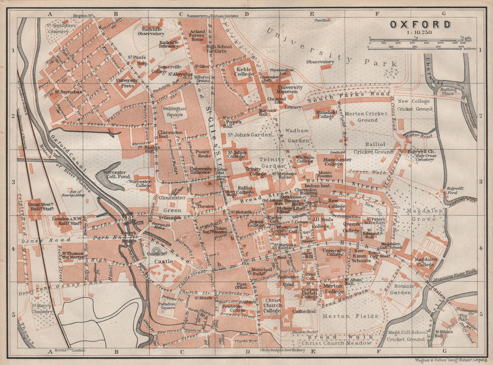 OXFORD antique town city plan. Colleges. Oxfordshire. BAEDEKER 1906 old map