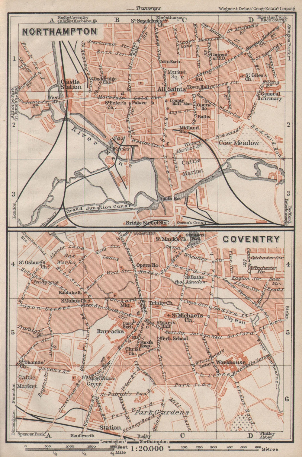 NORTHAMPTON & COVENTRY town city plans. Pre World War 2. Midlands 1906 old map