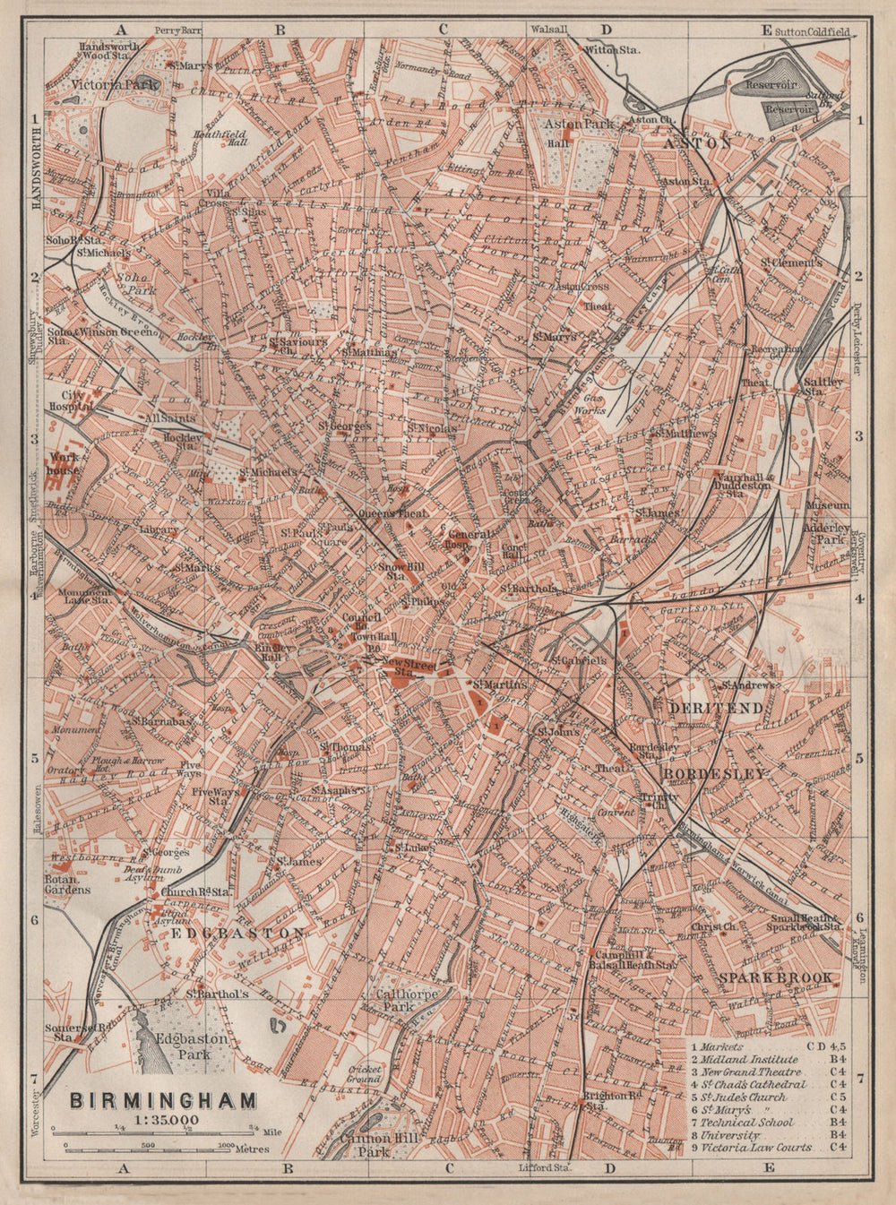 BIRMINGHAM town city plan. Edgbaston Aston Deritend Bordesley Saltley 1906 map