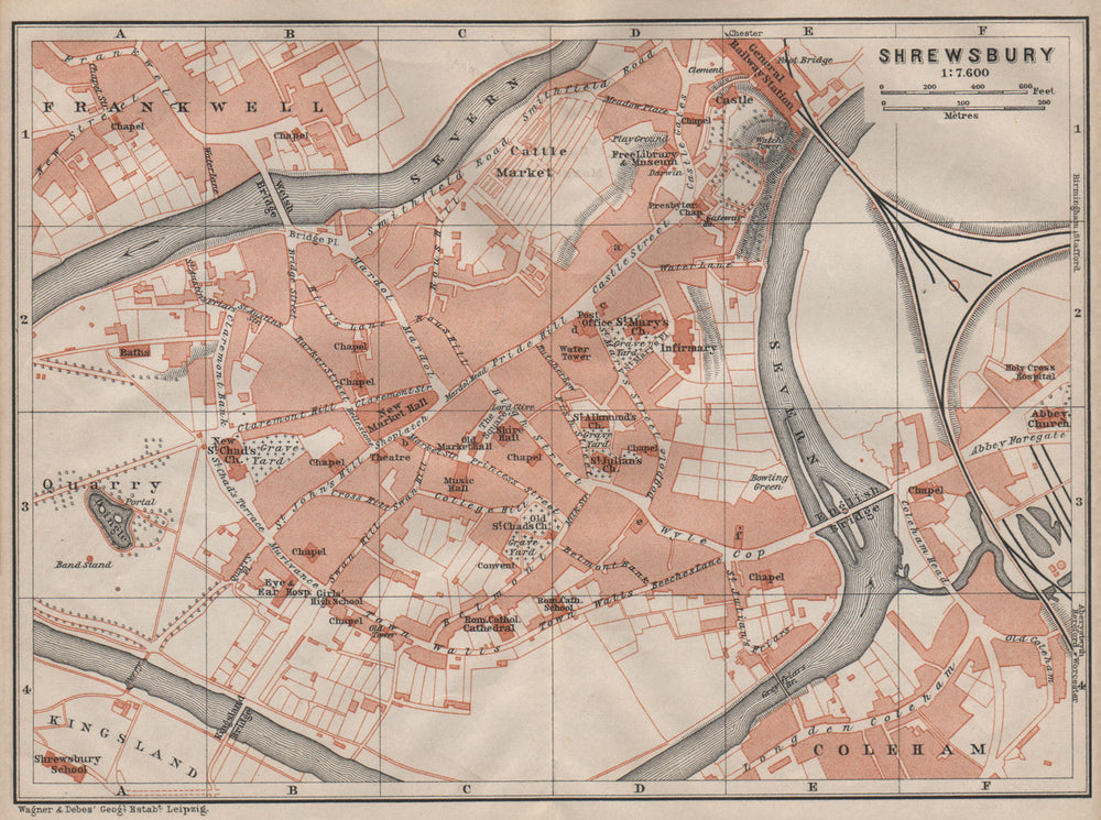 SHREWSBURY town city plan. Frankwell Coleham Kingsland. Shropshire 1906 map