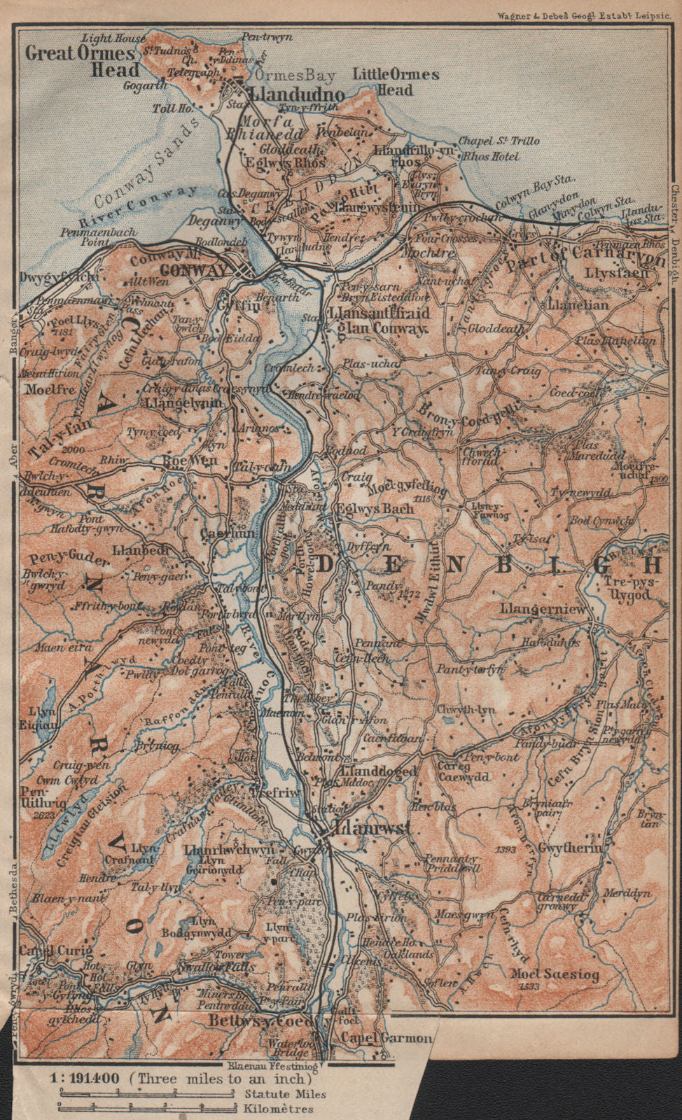 CONWAY / CONWY VALLEY topo-map. Llandudno Llanwrst Betws-y-Coed. Wales 1906