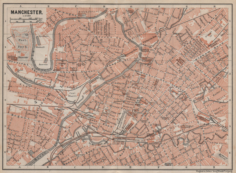 MANCHESTER town city plan. Salford Deansgate Northern Quarter Canal St 1906 map
