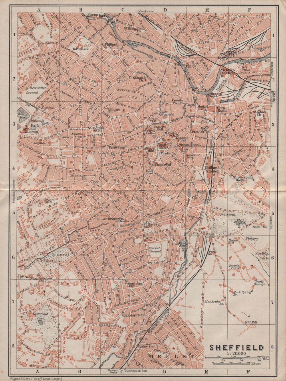 SHEFFIELD town city plan. Broomhall Nether Edge Sharrow. Yorkshire 1906 map