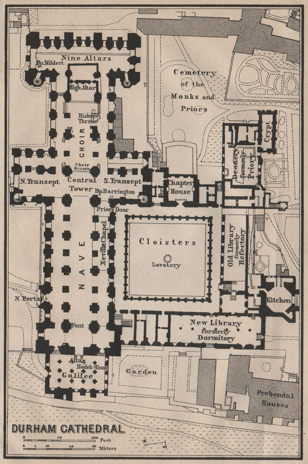 DURHAM CATHEDRAL floor plan. Durham. BAEDEKER 1906 old antique map chart