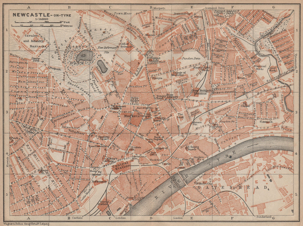 NEWCASTLE-UPON-TYNE town city plan. Gateshead Jesmond Shieldfield 1906 old map