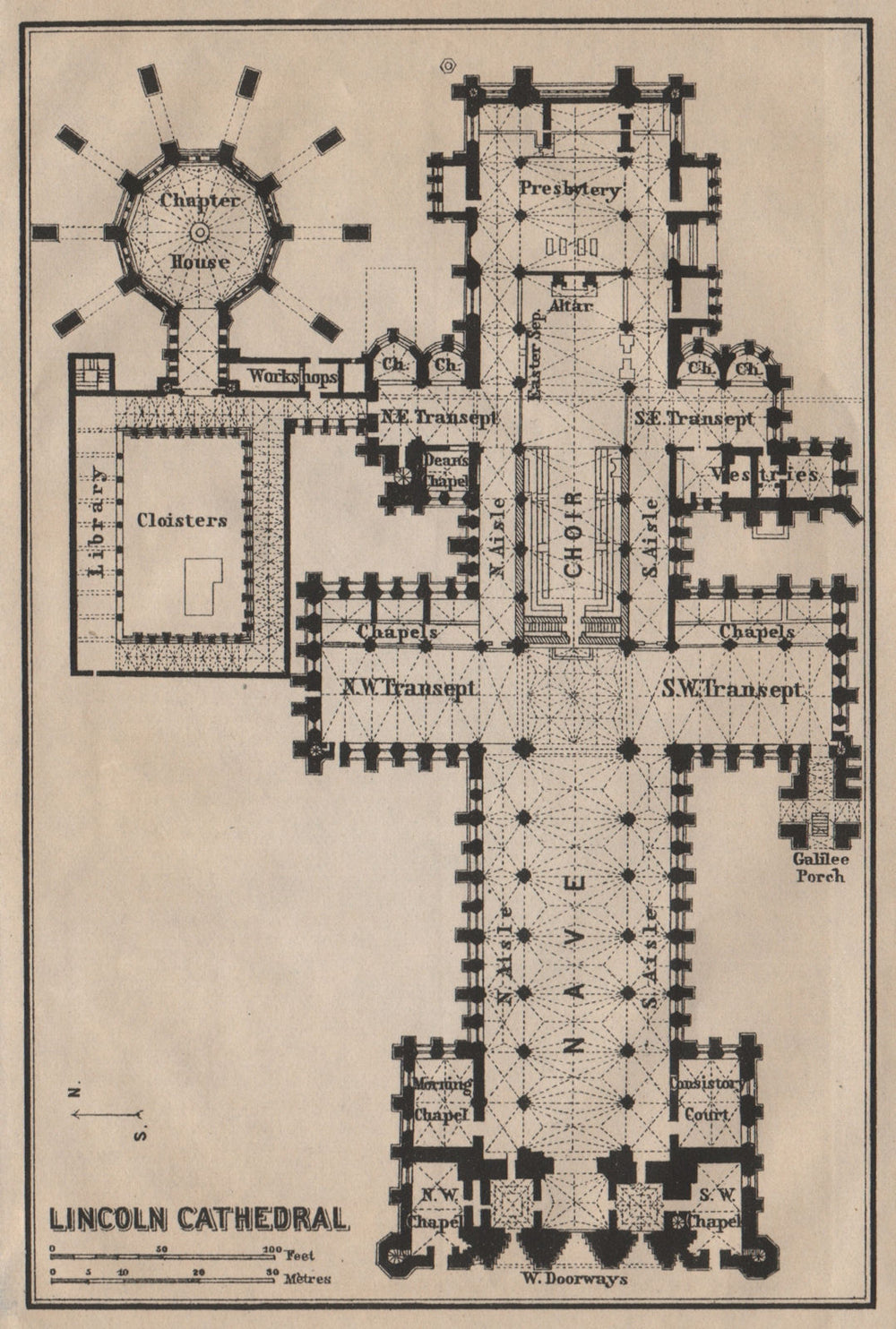LINCOLN CATHEDRAL floor plan. Lincolnshire. BAEDEKER 1906 old antique map