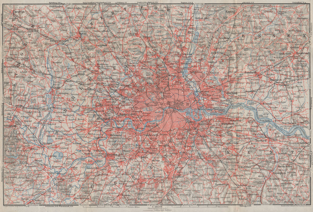GREATER LONDON & environs. Home Counties. BAEDEKER 1927 old vintage map chart