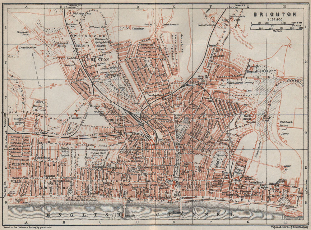 BRIGHTON antique town city plan. Sussex. BAEDEKER 1927 old map chart