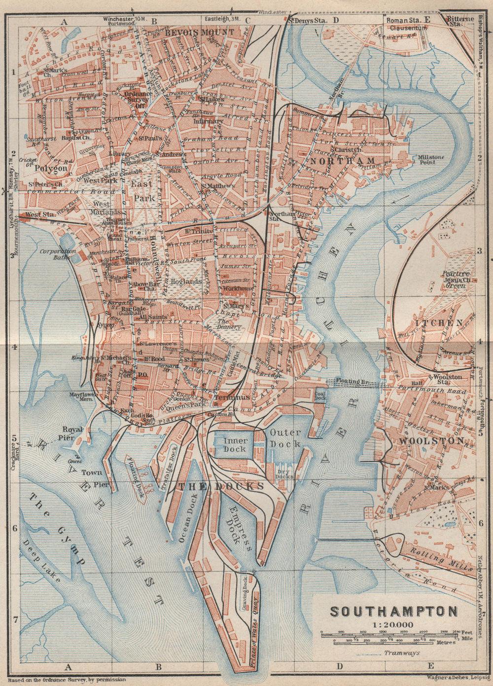 SOUTHAMPTON town city plan. Itchen Docks Woolston Northam. Hampshire 1927 map
