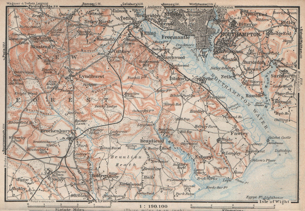 NEW FOREST & SOUTHAMPTON WATER. Lyndhurst Beaulieu Hythe Brockenhurst 1927 map