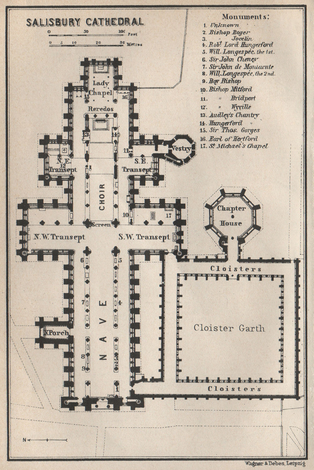 SALISBURY CATHEDRAL SALISBURY CATHEDRAL floor plan. Wiltshire 1927 old map