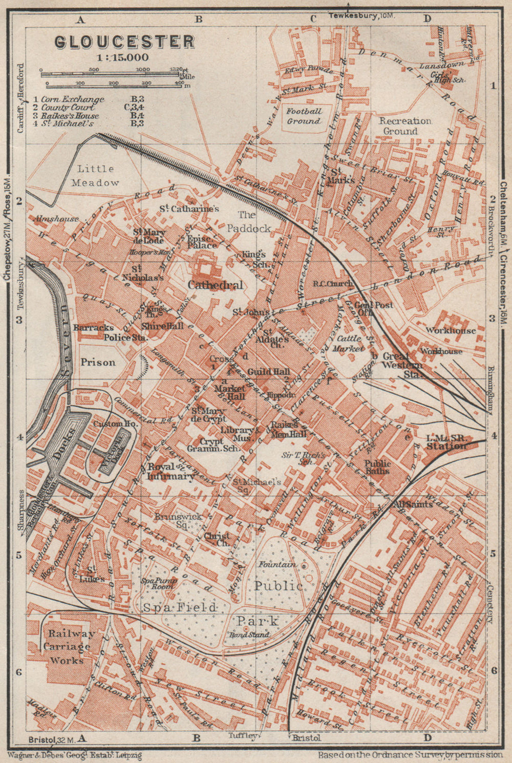 GLOUCESTER antique town city plan. Docks. Gloucestershire. BAEDEKER 1927 map