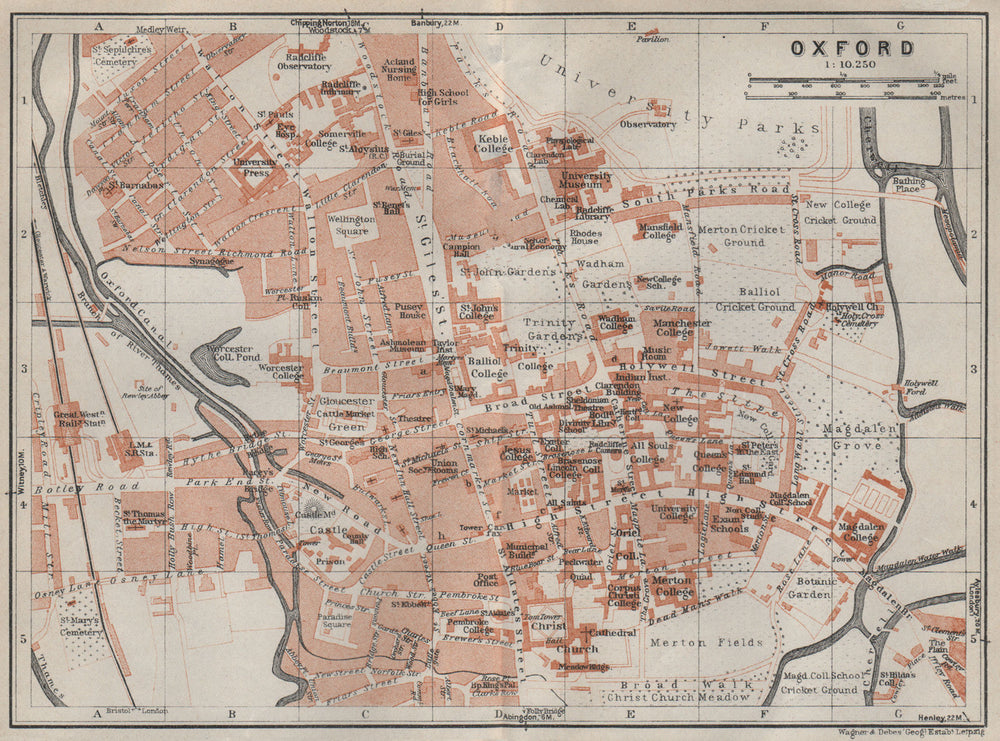 OXFORD antique town city plan. Colleges. Oxfordshire. BAEDEKER 1927 old map