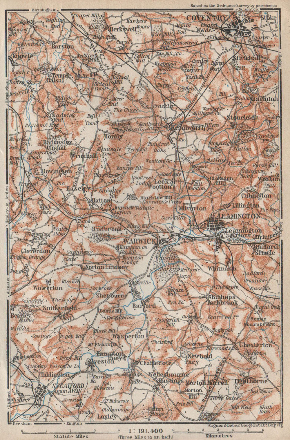 SHAKESPEARE COUNTRY. Warwick Leamington Stratford Kenilworth Coventry 1927 map