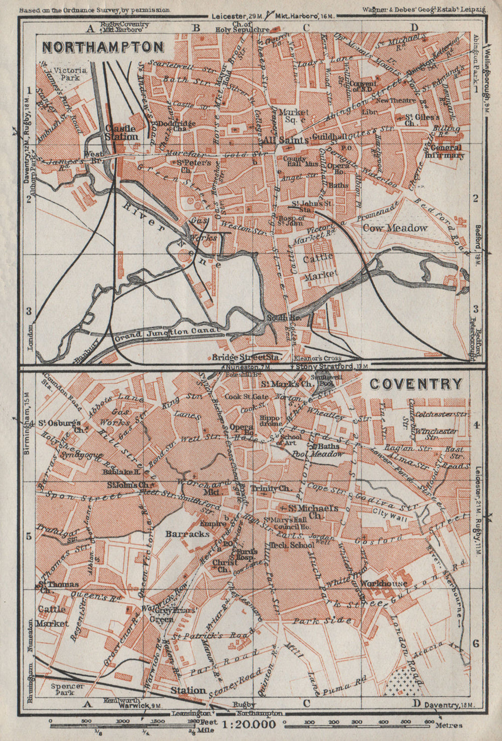 NORTHAMPTON & COVENTRY town city plans. Pre World War 2. Midlands 1927 old map