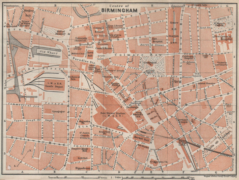 BIRMINGHAM CITY CENTRE antique town plan. BAEDEKER 1927 old map chart