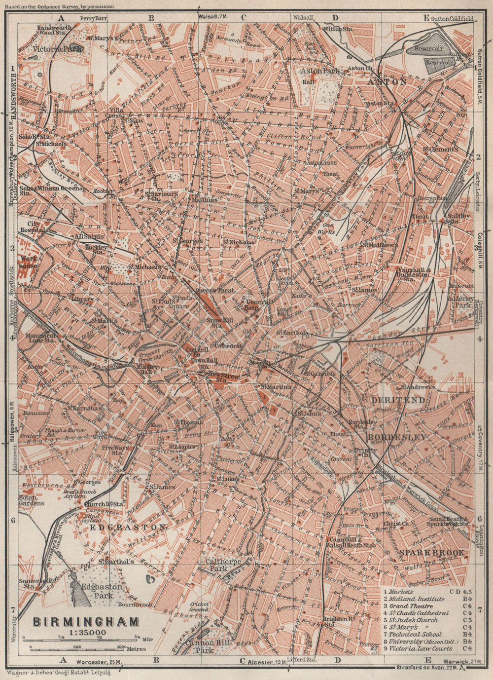 BIRMINGHAM town city plan. Edgbaston Aston Deritend Bordesley Saltley 1927 map