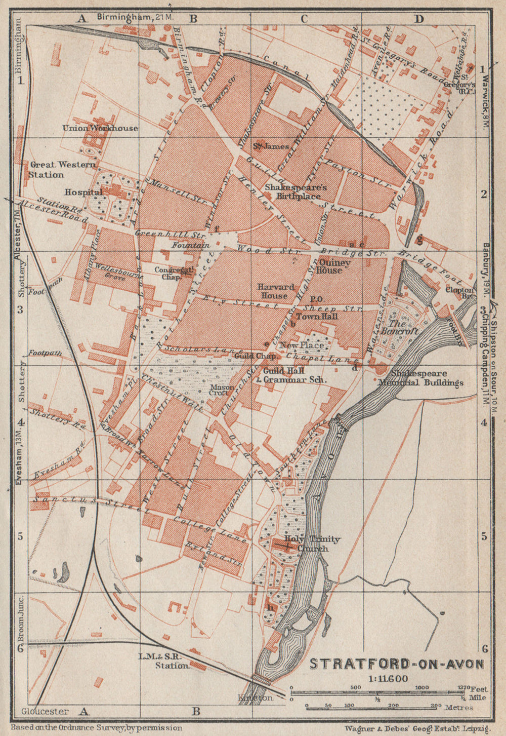 STRATFORD-UPON-AVON antique town city plan. Old Town. Warwickshire 1927 map